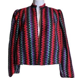 VTG 80s MALBE Women's Red Purple Black Bolero Jacket Sz 8 Avant Garde Chic Edgy
